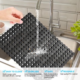 Pack of 2 Kitchen Sink Mat for Stainless Steel/Ceramic Sinks, PVC Environmentally Friendly Protectors, Decorative Sink Mat for Floor of Kitchen Sink, Quick Drainage of Dots, Black, 30 x 40 cm
