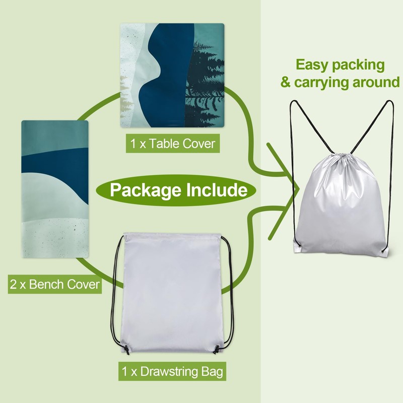 Picnic Table Cover with Bench Covers Camping Essentials Waterproof Windproof