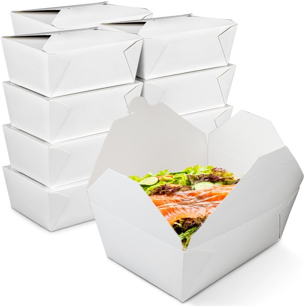 [30 Pack] 110 oz Paper Take Out Containers 8.8 x 6.5 x 3.5" - White Lunch Meal Food Boxes #4, Disposable Storage To Go Packaging, Microwave Safe, Leak Grease Resistant for Restaurant and Catering