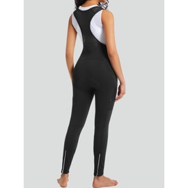 qualidyne Women's Thermal Fleece 4D Padded Cycling Bib Tights with Pockets, Ankle Zips, Full-Length for Cold Weather Black