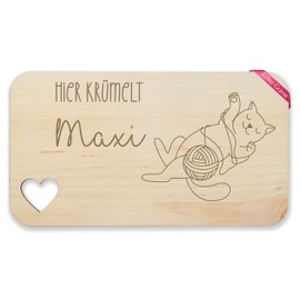 Breakfast Board Wooden Heart - Hier krümelt Name Cat I Gift Cats I Cat I Cat I Cat Lovers - 22.5 x 12.5 - Wood - Gifts for Cat Fans Board Wooden Board Lunch Board