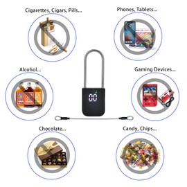 99 Days Timer Padlock,Max Timing Over 3 Month with LCD Display,USB Rechargeable Timed Padlock, Add 10inch Steel Cable (Black)