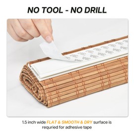 LazBlinds No Tools No Drill Bamboo Roller Shades, Cordless Bamboo Blinds, Light Filtering Roll Up Blinds for Windows, French Door, Porch or Patio, 31'' W x 64'' H, Ceylon Light Russet