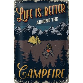 Tin Sign Made in Germany Retro 20 x 30 cm Life Better Camp Fire Camping Metal Decorative Tin Sign