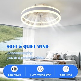 Diposiconx Low Profile Ceiling Fan with Light and Remote Control, 19.7" Recessed Ceiling Fan with Light, 3000K-6500K Dimmable LED Fan Light, Black Bedroom