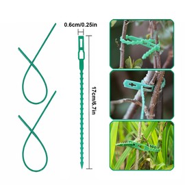 Vocray 100 Pcs Adjustable Plant Ties, 6.7" Serrated Flexible Green Garden Plastic Ties for Climbing Plants, Vines, Flowers, Tomatoes, Trees, Stems, Outdoor Indoor Potted Plant Growth Support.