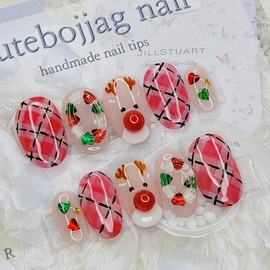 Christmas Rudolph handmade nail tips - Almond S / 크리스마스 루돌프 수제네일팁 - 아몬드S