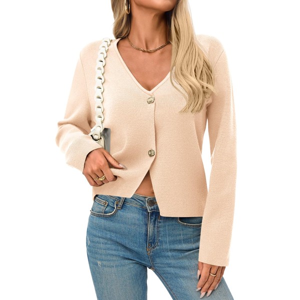 Saodimallsu Womens Button V Neck Cardigans Long Sleeve Knit Trendy