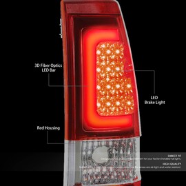 Auto Dynasty LED Tail Light Compatible with 2003-2007 Chevy Silverado GMC Sierra 1500 2500 3500, Reverse Brake Lamp with LED C-Tube Bar, Driver and Passenger Side, Chrome Housing Red Lens
