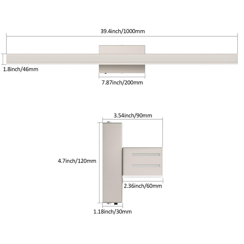 Ralbay 40inch Brushed Nickel Vanity Light with 5 Color Temperature