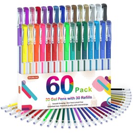 Shuttle Art Gel Pens, 60 Pack Gel Pen Set 30 Colored Gel Pen with 30 Refills for Adults Coloring Books Drawing Doodling Crafts Scrapbooking Journaling