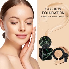 Mushroom Head Air Cushion CC Cream 2PCS Set - BB Cream Face Makeup Foundation with Power Puff for Mature Skin Moisturizing Concealer Brighten Long-Lasting, Skin Tone for All Skin Types(Nude)