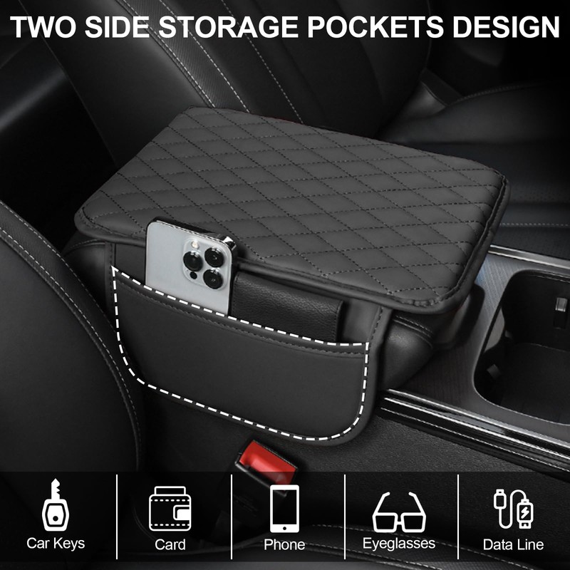 Leather Car Armrest Cover, Universal PU Leather Center Console Cushion