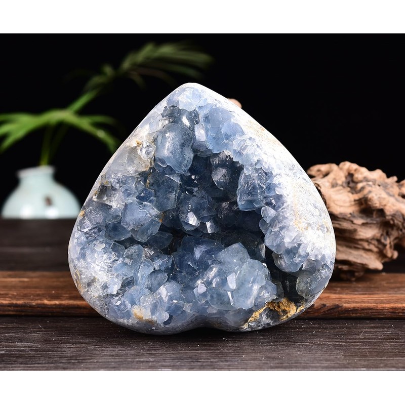 MOGEMT Raw Blue Celestite Crystal Geode Heart Shape Natural Healing