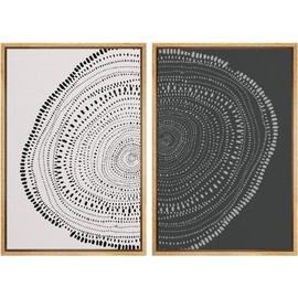 SIGNWIN Framed Canvas Print Wall Art Set Spiral Dot Pattern Wood Tree Rings Abstract Shapes Illustrations Modern Art Decorative Nordic Multicolor for Living Room, Bedroom, Office - 24"x36"x2 Natural