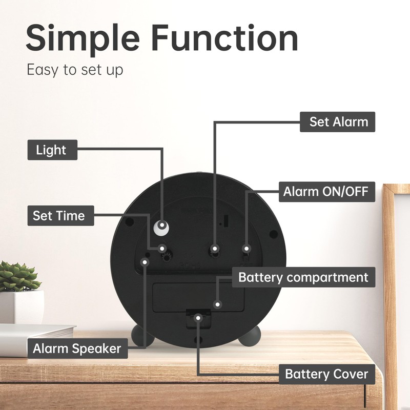 Analog Alarm Clock, 4 inch Super Silent Non Ticking Small