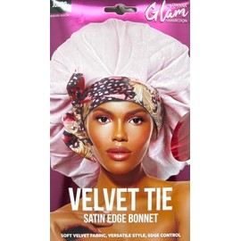 DONNA Velvet Tie Satin Edge Bonnet Reusable Shower Cap for Women Reusable Waterproof Silk Bonnet for Sleeping Bonnet Jumbo, 1PC RED COLOR