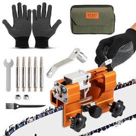 Chainsaw Sharpener Set, Chainsaw Chain Sharpener, Portable Hand Cranks Chainsaw Sharpener with 5 Grinding Heads for All Types of Chainsaws with Portable Bag, Gloves etc