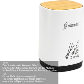 Toothpick dispenser from Wunder Zahnstocher - Dispenser with easy-lift function - Toothpick holder + 1 refill pack (100 toothpicks) - Toothpicks with flavor (Pineapple REFILL+Dispenser Weiß, 100)