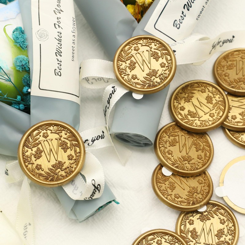 SWANGSA Botanical Flowers Letter W Wax Seal Stickers, 100 Pcs,