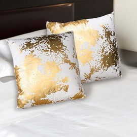 Betadistor Cushion Covers Gold Velvet Sofa Cushion Throw Pillow Covers 45x45 cm Abstract Modern Cushion case for Bed Living Rooms Sofa Couch Car Decor Set of 2, Gold White, 525-0552