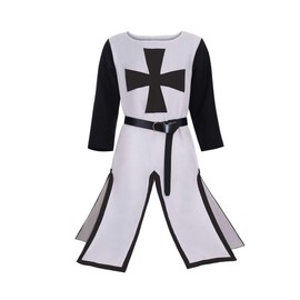 CosplayDiy Men's Medieval Crusader Knight Templar Surcoat Cloak Renaissance Warrior Cosplay Costume Robe with Belt (XXL, Black)