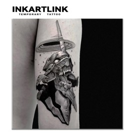 INKARTLINK Tattoo Tech, 2 Sheets Large Semi Permanent Tattoo, Adult Art Design Temporary Tattoos, Lasts 1-2 Weeks, Waterproof, Realistic Look, No Adhesive, No Reflection (Warrior Design)