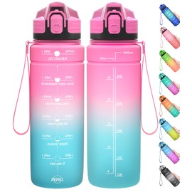 Coolfel Sports Water Bottle 2 L, 1.5 L, 1 L, 700 ml, 500 ml Children's Leak-Proof, Motivational Water Bottle with Time Marking, BPA-Free Tritan Drinking Bottle for Girls, Boys, School, Gym