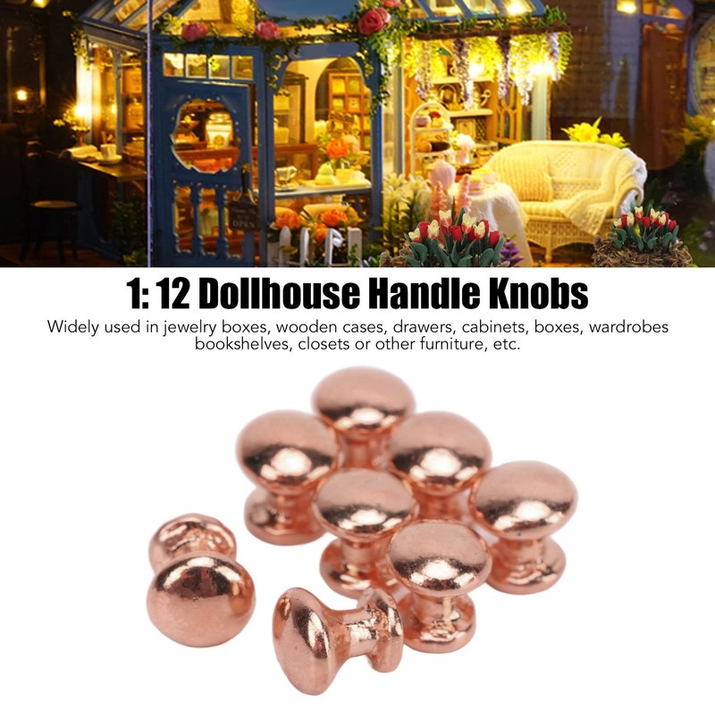 8Pcs 1:12 Scale Miniature Round Head Knobs, Dollhouse Door Handle