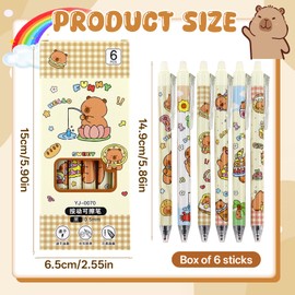 HANGGON Capybara Gel Pen Set, 6 Pieces Capybara Pens with Capybara Sticker, Capybara Stickers, Cartoon Animal Erasable Pen, Students Gift, School, Office Supplies, School Supplies (12)