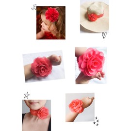 KW Collection Girl Baby Headbands with Chiffon Rose Flower Elastic Crochet Hair Bands Ankle Wrist flower Hat Decoration (Band: 1.6"×5.5", with Chiffon Rose: 3.15"×3.15", 20 colors, 1 pcs per color)