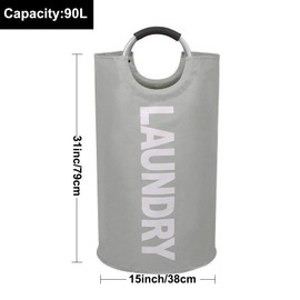 Mziart 90L Large Collapsible Laundry Hamper Laundry Basket with Alloy Handles for College, Camping and Home, Heavy Duty and Durable Thicken Foldable Clothes Storage Washing Bag (Grey)
