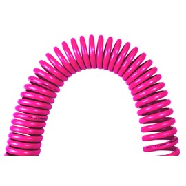 YOTOO Polyurethane Recoil Air Hose, Air Compressor Hose 1/4" Inner Diameter by 25' Long with Bend Restrictor, 1/4" Industrial Quick Coupler and Plug, Pink