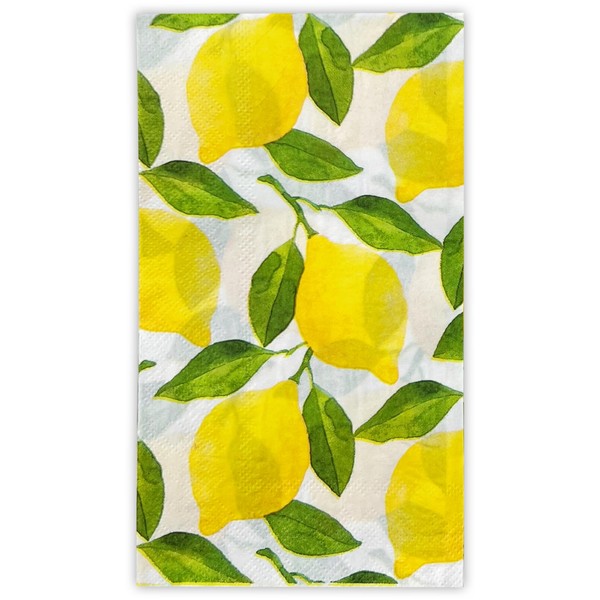 WRAPAHOLIC 25Pcs Lemon Napkins - 2-Ply Disposable Paper Guest Napkin