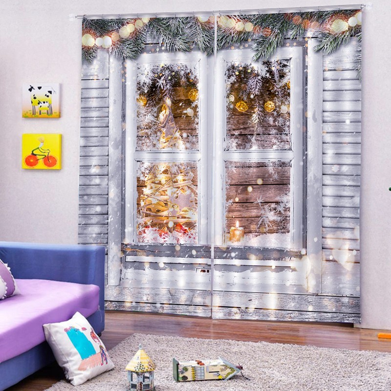 Waterproof Christmas Curtain Window Decorations Christmas Ornaments Home Living Room