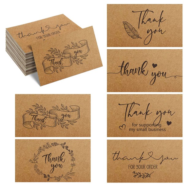 180 Pcs Mini Thank You Cards, Small Business Thank You for Supporting Cards Kraft Thanks Greeting Cards for Your Order, 2 x 3.5 Inch Bulk Thank You Card for Retail Store