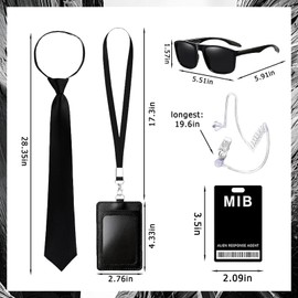 GWAWG 6PCS Agent Costume Accessories, Secret Security Guard Outfit Kit with Black Sunglasses Zip Tie Earpiece ID Card and Card Holder, Secret Service Costume Set, Spy Costume for Men Women Kids