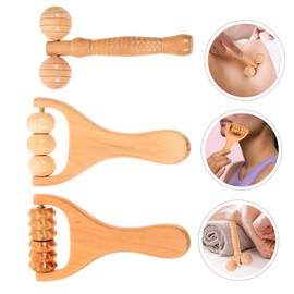 minkissy 3Pcs Wooden Massage Roller Neck Shoulder Back Foot Relief Portable Wood Massager Tools for Home Travel Muscle Relaxation Fatigue Relief
