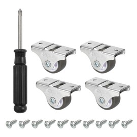 PATIKIL Mini Fixed Caster Wheel 1", 4 Pack TPE Rigid Roller with Metal Top Plate Screws for Furniture Small Cart Straight Line Movement, Brown