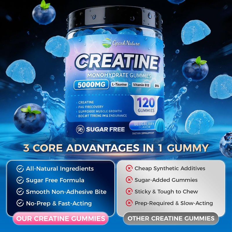 Creatine Monohydrate Gummies Complex 5000MG, 6X Energy & Muscle Support