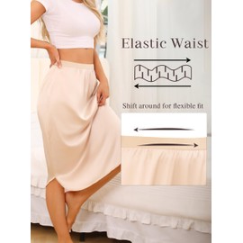 Wikoan Women's Half Slips Slit Lace Long Underskirts for Dresses Soft Satin Petticoat Waist Slips,Nude,XL