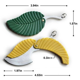 2Pcs Multifunctional Mini Leaf Keychain, Compact Pocket Accessory, Stainless Steel Outdoor Travel Gadget, Creative Gifts for Men & Women (Green & Gold)