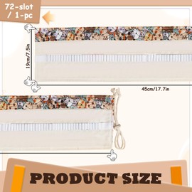 Fatiya 72 Slot Canvas Roll Up Pencil Case, Artist Colored Pencil Warp Pen Roll Holder, Portable Rolling Pencil Pouch Organizer for Marker Drawing Coloring Sketching Supplies (Cat)