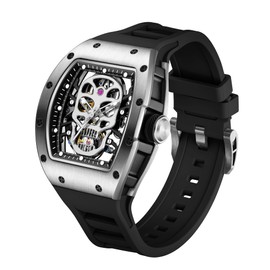 FELITI FORTONS Men Watches Unique Hollow Sport Wrist Watch Waterproof Luminous Chronograph Silicon Band Analog Tonneau Quartz Watch for Men（Black）