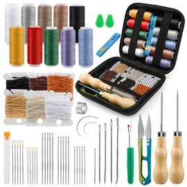 Upholstery Repair Kit, Leather Sewing Kit with Upholstery Thread Cord,Large-Eye Stitching Needles, Awl and Thimble, Leather Working Tools and Supplies for DIY Leather Craft