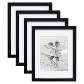 NWDCLF 11x14 Picture Frame Set of 4, Holds 8x10 Photos with Mat or 11x14 without Mat, Solid Wood and Real HD Glass for Wall Mount, Picture Frames Collage Wall Décor, Black