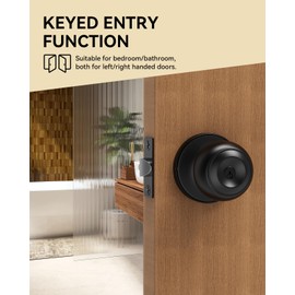 AmzGod 2 Pack Door Knob with Lock and Key, Keyed Different Black Door Knobs, Entry Interior and Exterior Door Lock for Bedroom/Bathroom Ball Door Knob Matte Black Finish