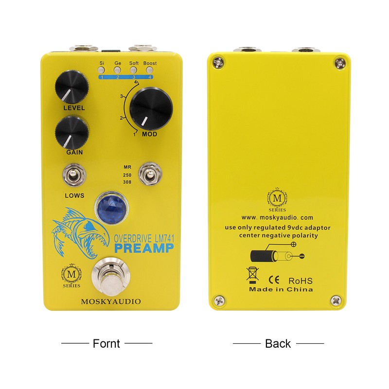 MOSKYAudio Distortion/Overdrive/Preamp Guitar Effect Pedal 4 Mode Switch & Level/Gain