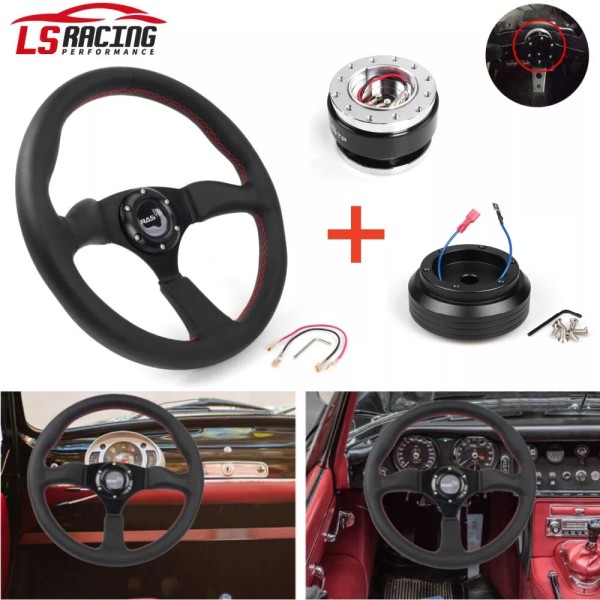RASTP For Honda Civic 1996-2000 EK 14in Steering Wheel+Quick Release+Hub