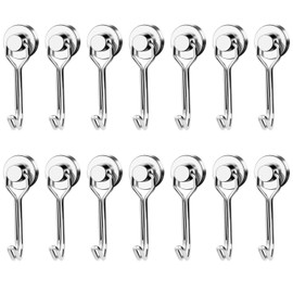 URSMART 14pcs Magnetic Hooks,Magnet Hooks Strong Magnetic Hooks Silver Swivel Magnet Hooks Heavy Duty Neodymium Magnet Hooks 25LBS Refrigerator Magnetic Hook for Kitchen Cruise Fridge Metal Door